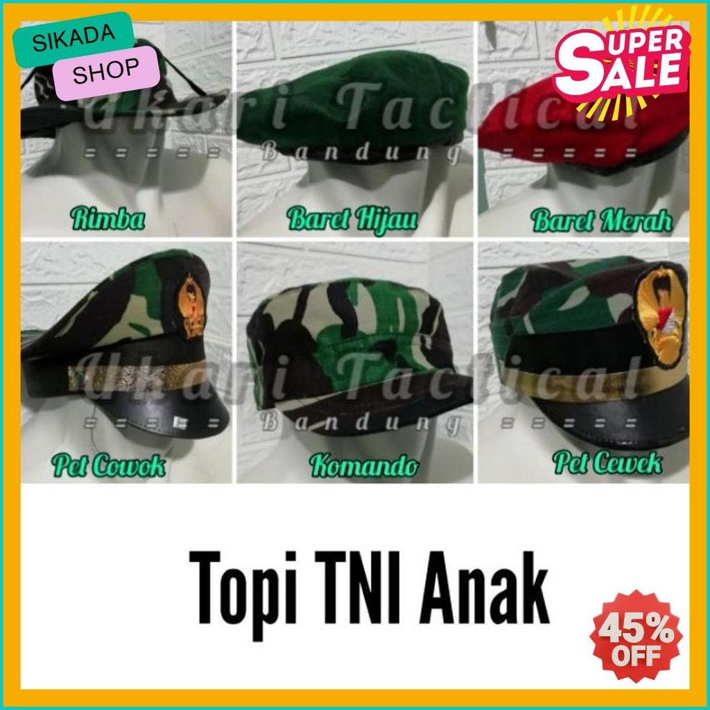 Topi baret pet komando rimba loreng TNI polri polisi kecil polantas pocil untuk perlengkapan karnava
