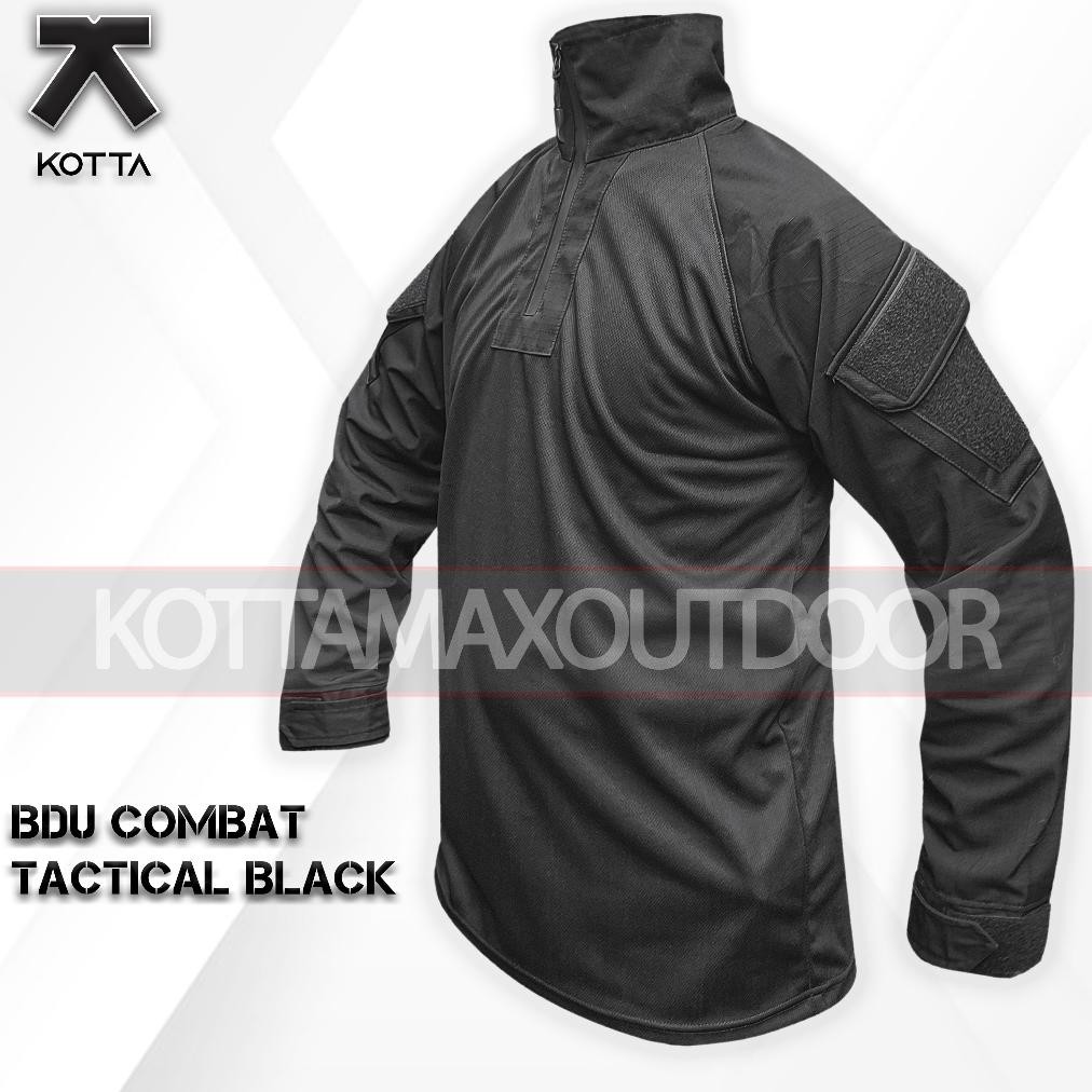 Terbaru - Shirt Baju BDU Tactical Lengan Panjang Tni Dry fit Combat Black Hitam Ripstop Unisex .,