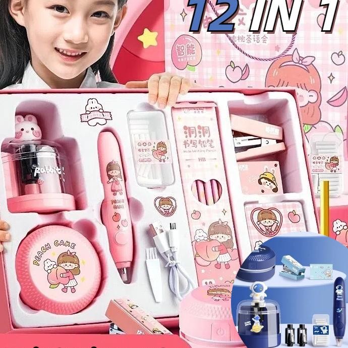 

12 In 1 Electric Stationery Set Set Alat Tulis Elektronik Rautan Penghapus Vacuum Pencil Set Alat Tulis Elektronik Belajar Anak Perempuan Kado