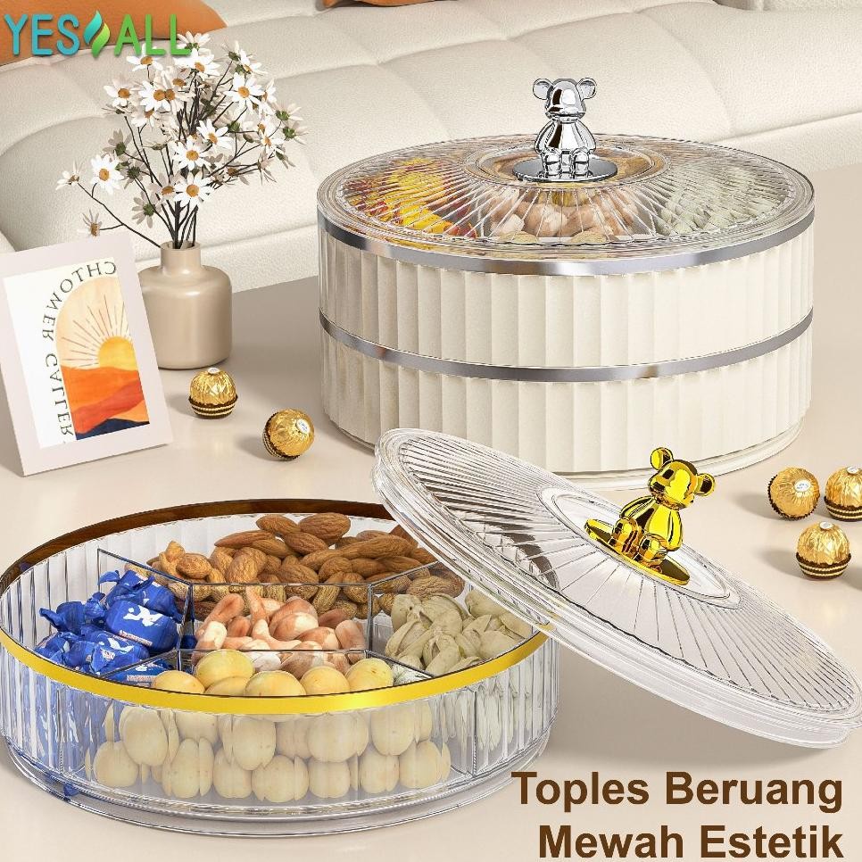 Yesall Toples Aesthetic Tingkat Beruang Toples Lebaran Rak Putar Sna Cemilan Toples Kue Kering Tempa