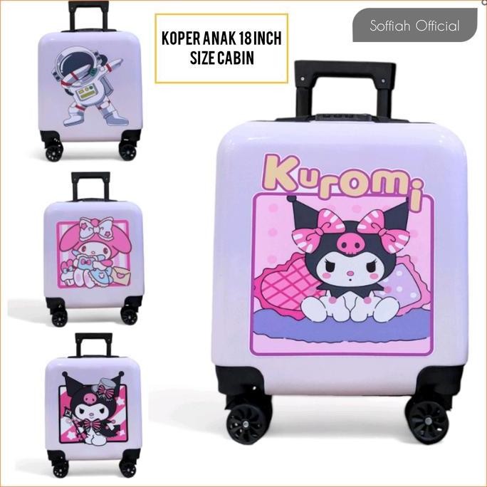 Tas Koper Kuromi Bagasi Anak Troli Roda 4 Ukuran 18Inch