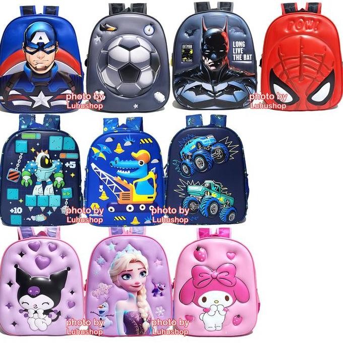 TERMURAH - Tas Anak TK Timbul Superhero Cars Contractor Bola Batmen Mobil Kuro