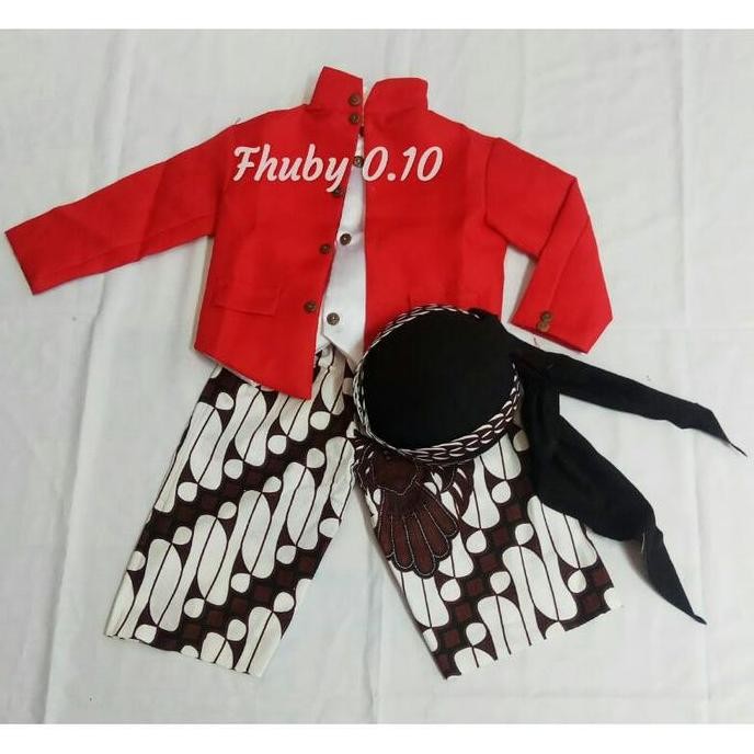 Beskap Hewes Anak / Beskap+Celana Batik Putih+Blangkon Samurai