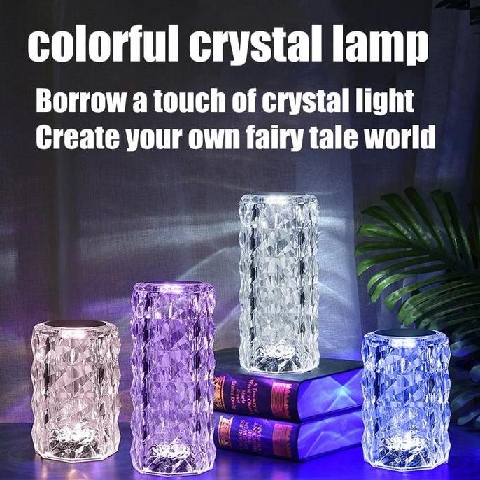 Lampu Dekorasi Meja Led Rechargeable USB Led Touch Lamp Crystal 16 Warna / Lampu Meja Kristal