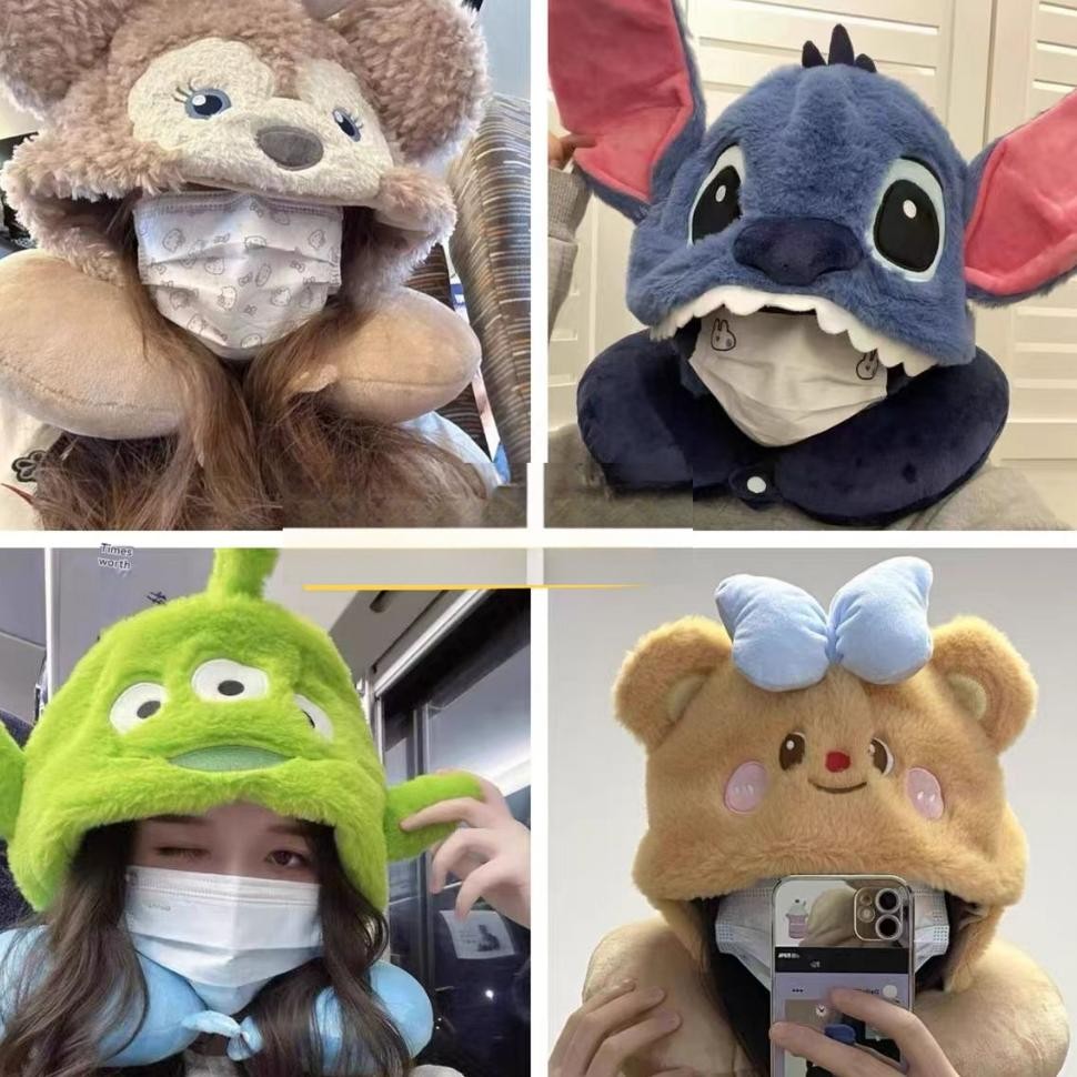 Bantal Leher Kupluk Sanrio Stitch Bantal Leher Hoodie Kupluk Bantal Traveling Ushaped Ne Pillow Bant