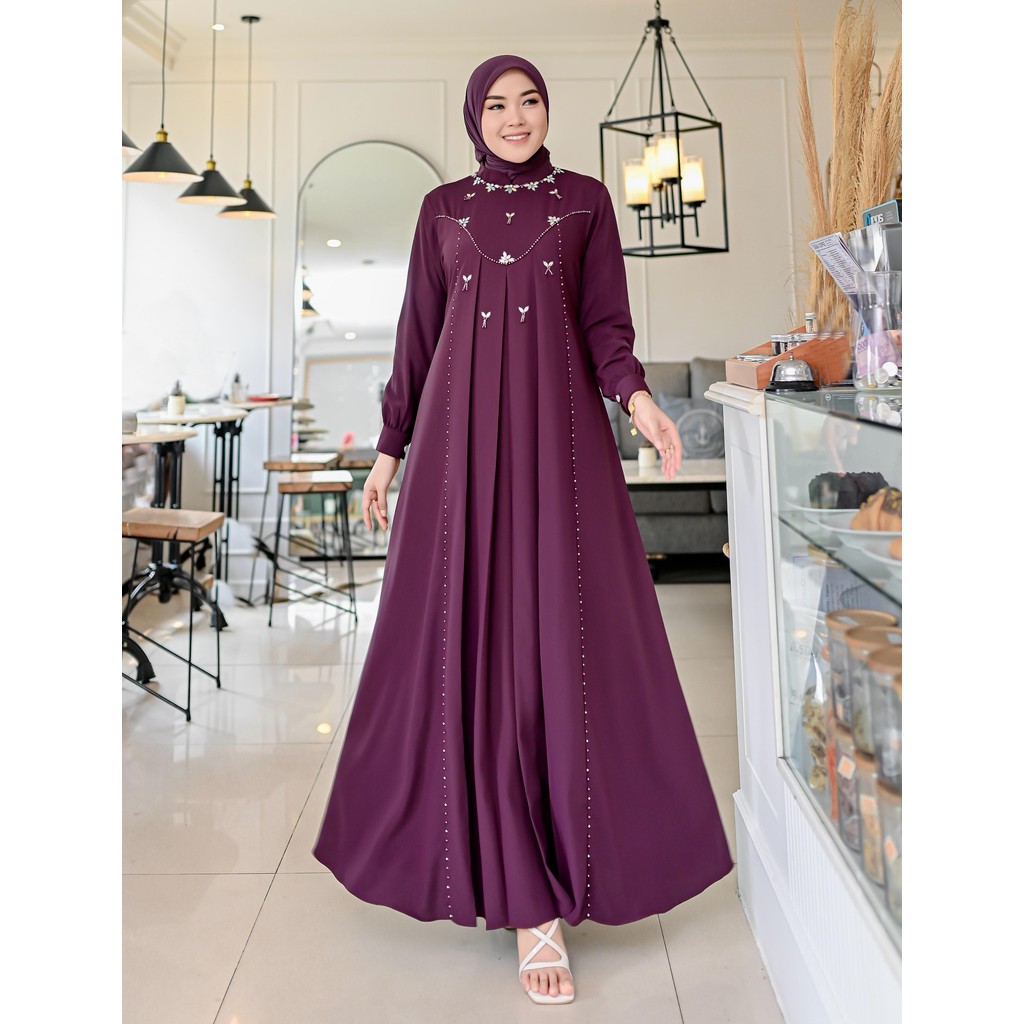 EM-JAYA | Lidla Dress Muslim Kekinian Terbaru Bahan Marbella Polos Payet Premium