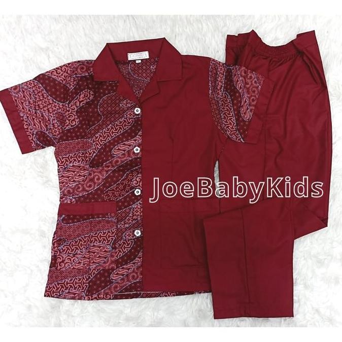 Keshwari Baju Seragam Baby Sitter Batik Kombinasi Suster Lengan Pendek