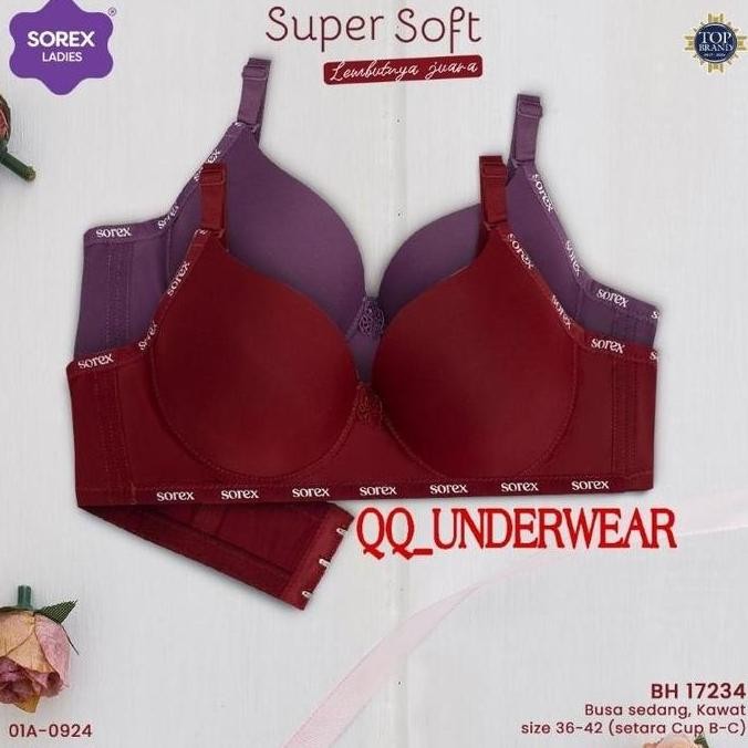Bh Sorex 17234 Bra Sorex Kawat Busa Tipis Cup C Besar Size 36-42 Kait 3 Terlaris