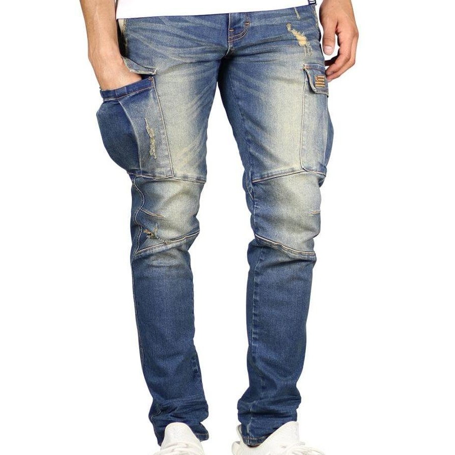 Grosir Celana Hyperdenim Deep Blue Cargo Jeans Pria Panjang