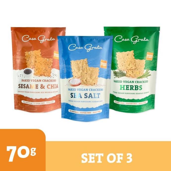 

Grosir Set Of 3 - 70Gr ( 3 Casa Grata Crackers - Choose Your Own Flavor)