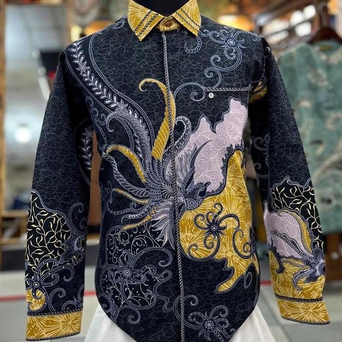 Promo Kemeja Batik Pria Lengan Panjang Katun Satin Motif Sutra Tulis Pesta
