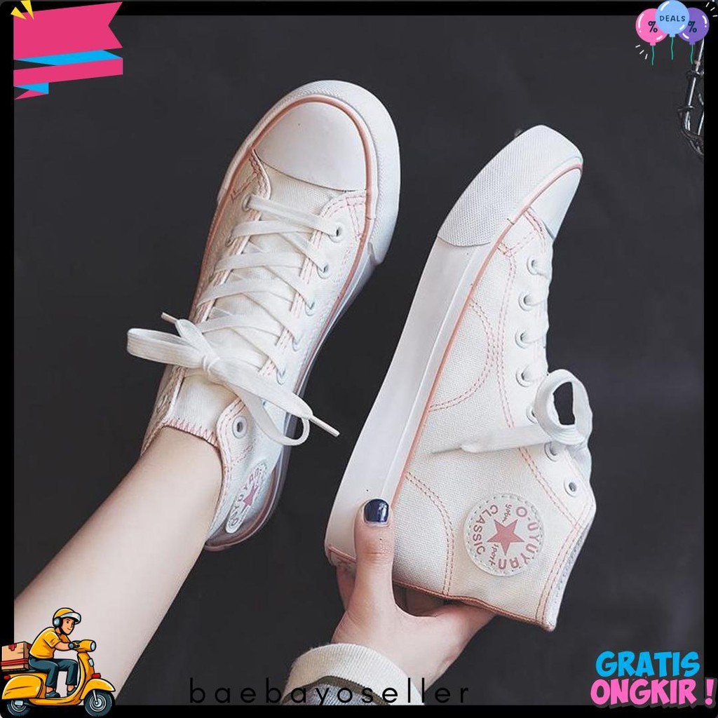 Sepatu Sneakers Import Wanita Putih Polos Garis Pink | Sepatu Sneakers Wanita Korea Hitam Polos Gari