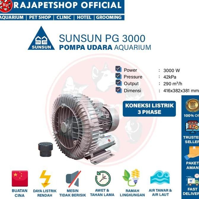 SUNSUN PG 3000 ROOT RING BLOWER AIR PUMP KOLAM IKAN TAMBAK UDANG IPAL ORIGINAL DAN TERPERCAYA