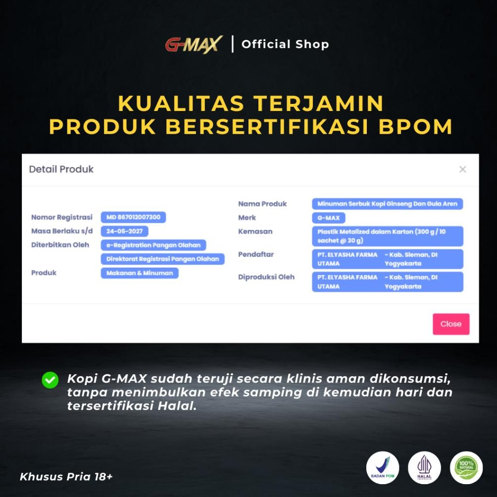 

Ready!! Kopi G-MAX Original - Minuman Instan Kopi Ginseng Korea - Ekstra Kefein Meningkatkan Kebugaran & Daya Tahan