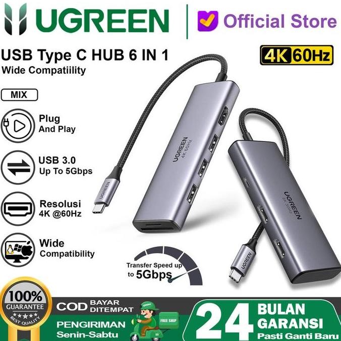 TERBARU - UGREEN USB HUB Type C USB 3.0 HDMI 4K 60HZ SD/TF Card