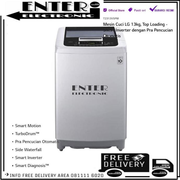 NEW LG T2313VSPM - MESIN CUCI 1 TABUNG LG SMART INVERTER 13 KG T2313 VSPM