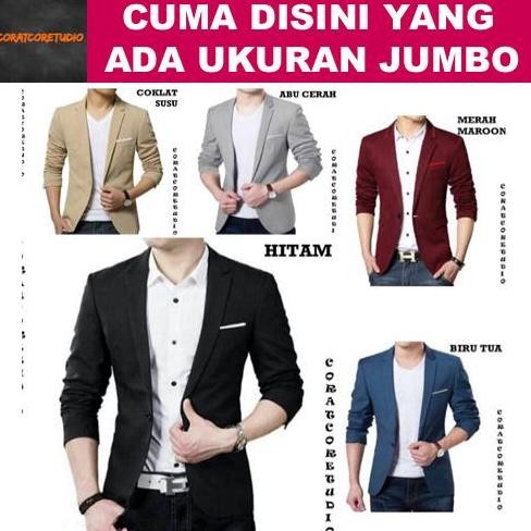 23 Warna Blazer Cowok Jas Pria Hitam Abu Biru Merah Coksu Katun Melar