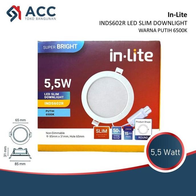 Inlite Lampu Led Panel Plafon Slim Downlight 5,5W 5 Watt Inds602R Allshop