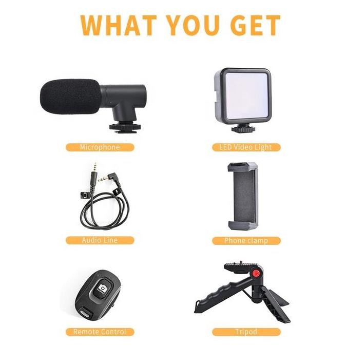 Tripod Vlog Portable Set Paket Vlog Lengkap 5In1 Tripod Plus Mic Led Light And Remote Bluetooth Trip