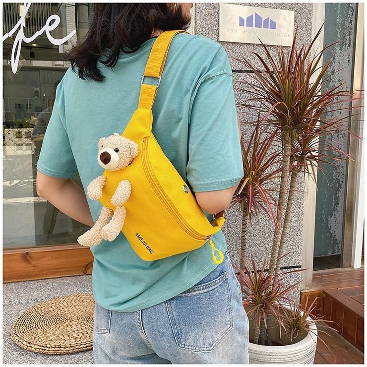 Terbaik 004 Tas Samping Wanita Tas Pinggang Waistbag Korea Desain Boneka Beruang Lucu/Tas Punggung B