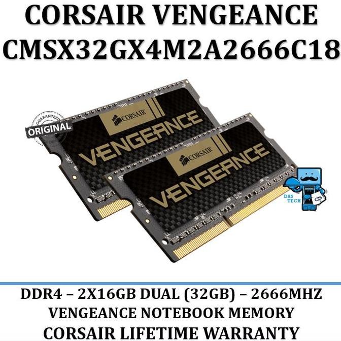 TERLARIS - RAM Laptop Corsair SODIMM DDR4 32GB 2x16GB PC21000 CMSX32GX4M2A2666C18