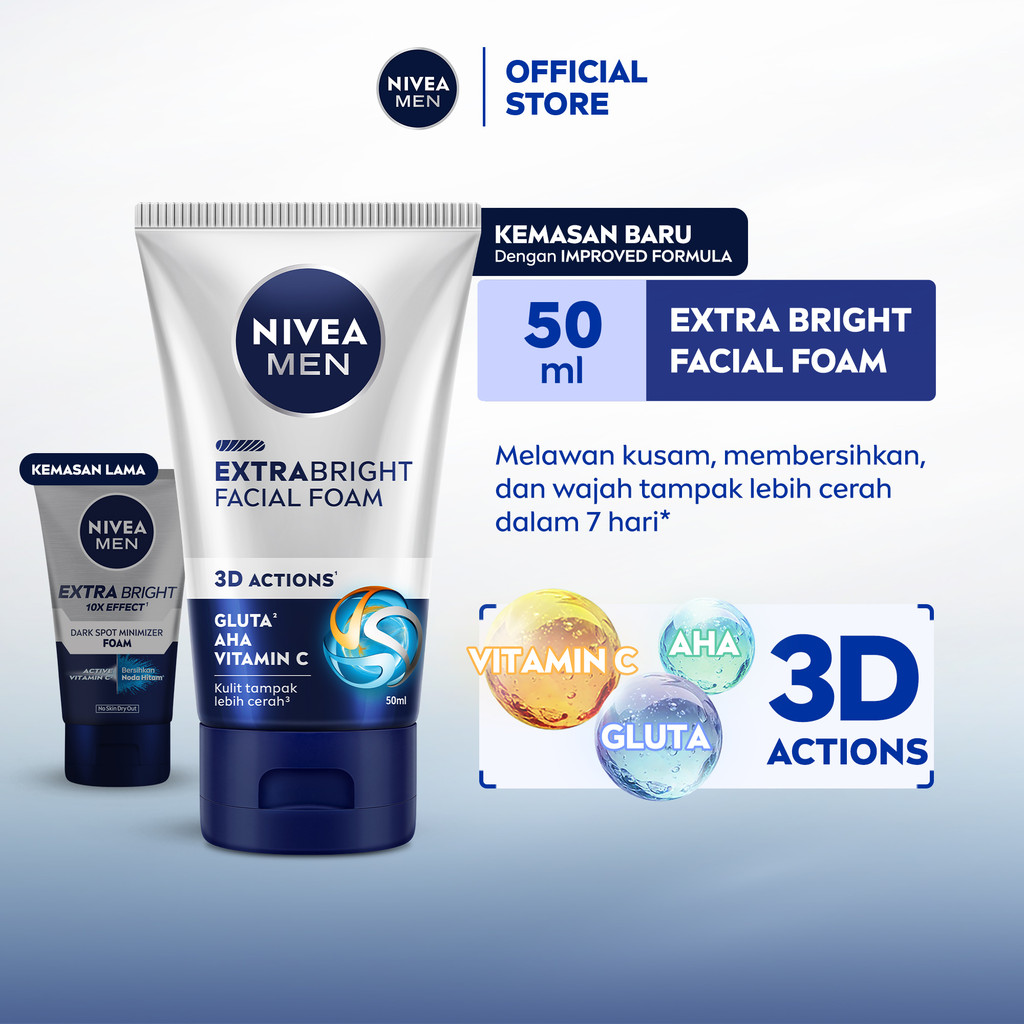 NIVEA MEN Facial Foam Extra Bright Facial Foam 50ml - Sabun cuci muka pria mencerahkan bintik hitam 