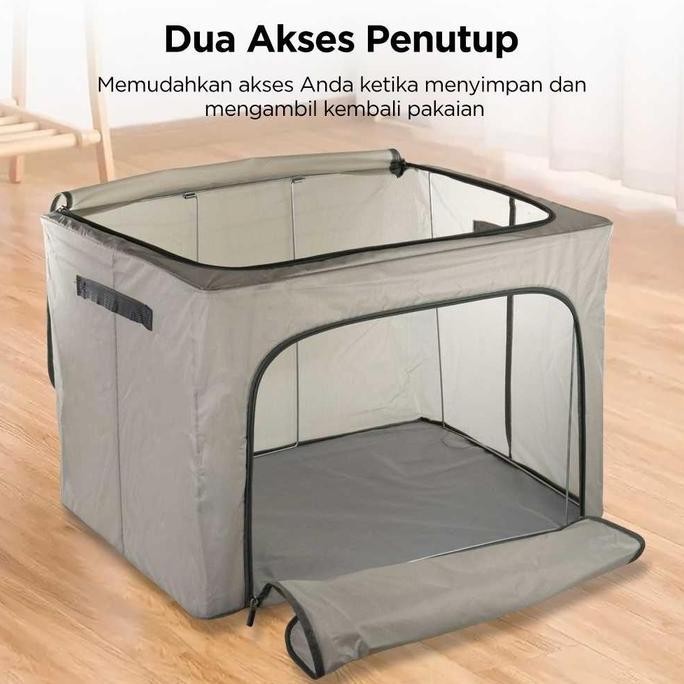 Box Storage Baju Lipat Rangka Besi Kotak Lemari Pakaian Portable 110 L
