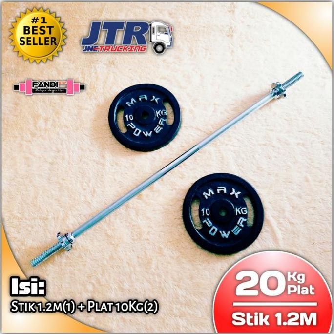 Promo PAKET BARBEL - STIK PANJANG 1.2m + PLAT 10KG (2) - TOTAL BEBAN 20KG COD