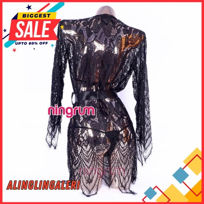 NINGRUM - KIMONO LINGERIE SET INCLUDE BRA DAN CD RENDA TRANSPARAN BLACK SERIES KUALITAS TERBAIK
