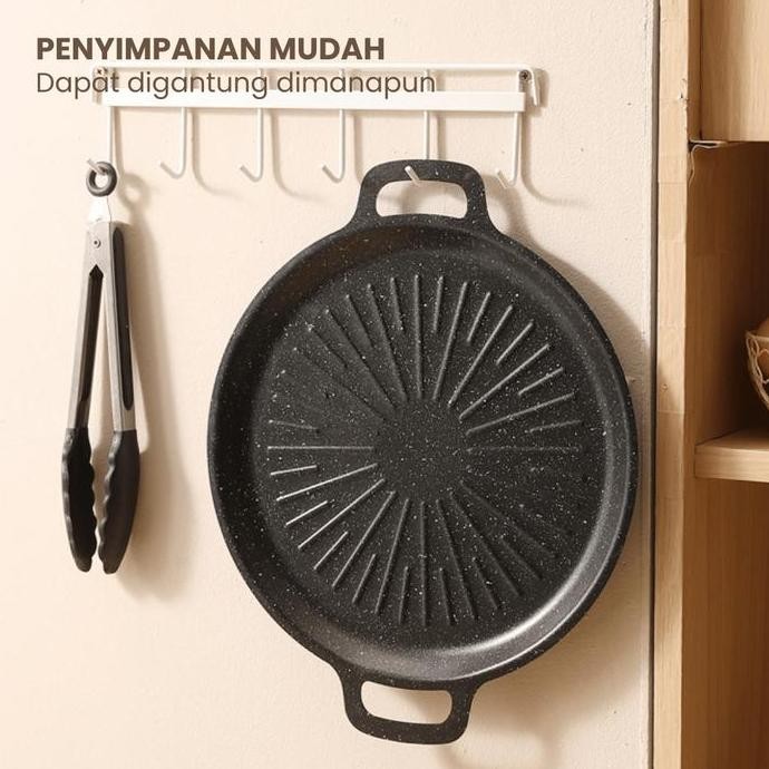 Grill Pan Ala Korea 38Cm Ukuran Tebal Dan Kokoh Muat Banyak Anti Lengket Kitchenware Alat Aluminium 