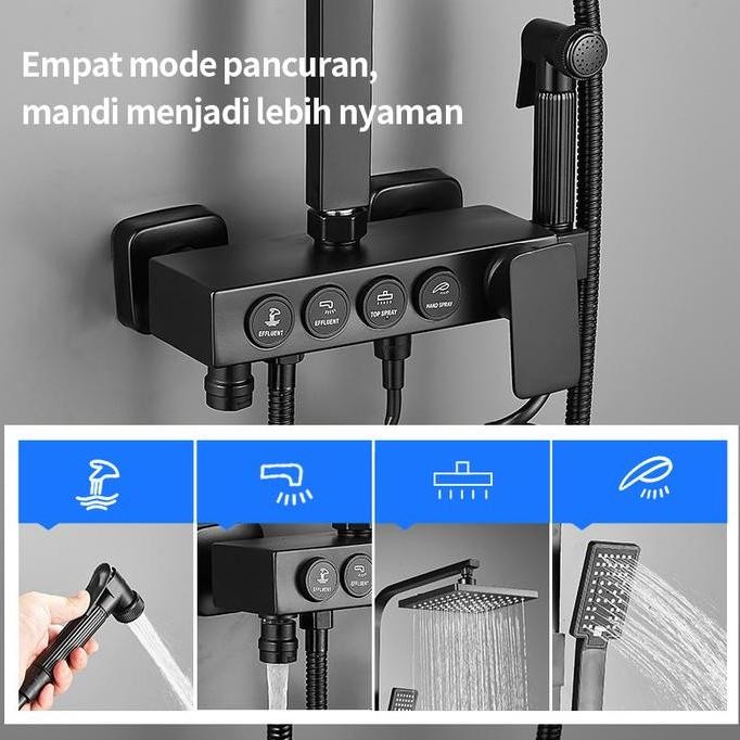 Shower Dengan Tombol Emas Hitam/Set Shower Lengkap Kamar Mandi Rumah /Shower Persegi Kecil Hitam Can