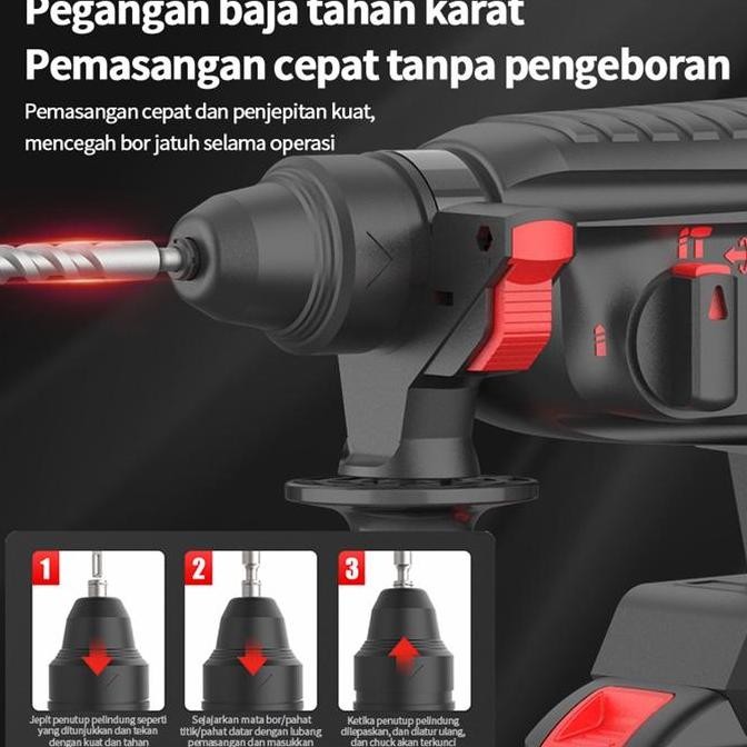 Bor Bobok Baterai Cordless Rotary Hammer /Bor Beton - Set 4 Allshop
