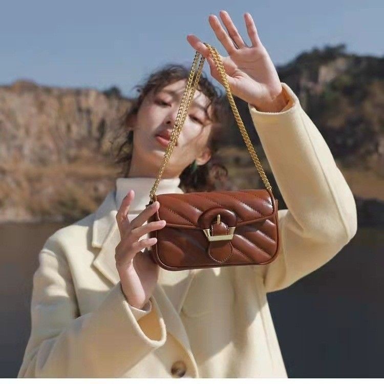 [COD]Tas selempang bertekstur rantai bordir gaya Chanel kecil, tas bahu serbaguna ceruk kecil