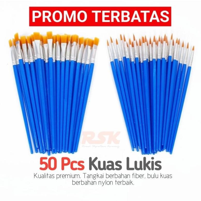 

Diskon 50 Pcs Kuas Flat / Round Kuas Lukis Paint By Number Kuas Lukis Sterofoam Kuas Cat Air Koas Acrylic Kuas Nylon Import Diskon