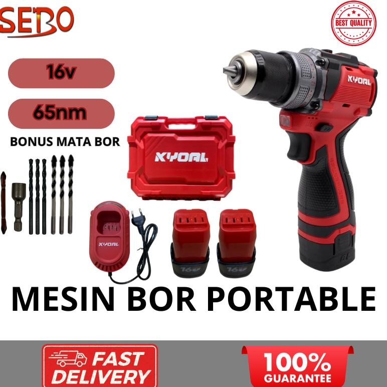 KYOAL Mesin Bor Charge 2Baterai Cordless Drill Brushless Mesin Bor Cas 16volt Multifungsi - KY-1601 