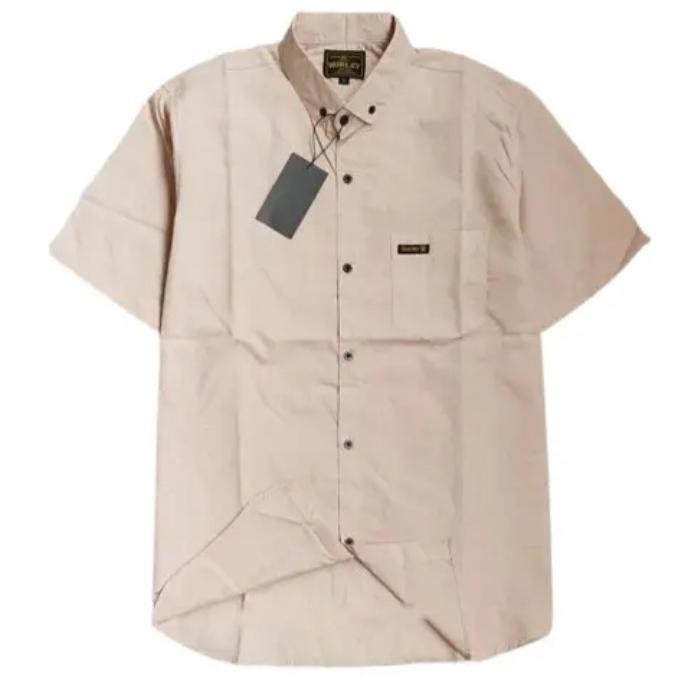 Ready_Stock_Cod Baju Kemeja Polos Pria Lengan Pendek Jumbo Slimfit Premium Distro Atasan Hem Cowok L