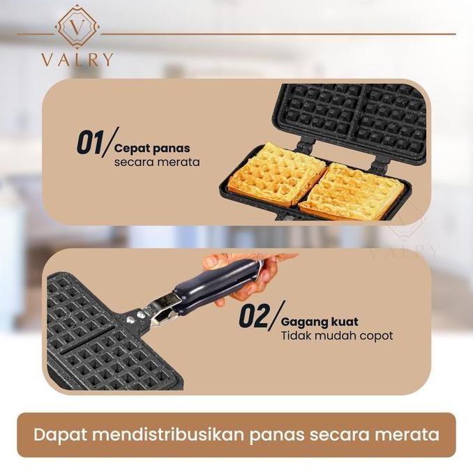 VALRY BELGIAN WAFFLE MAKER MOTIF KOTAK ATAU FLOWER PANCI ANTI LENGKET GRANIT CETAKAN KUE CROFFLE MES