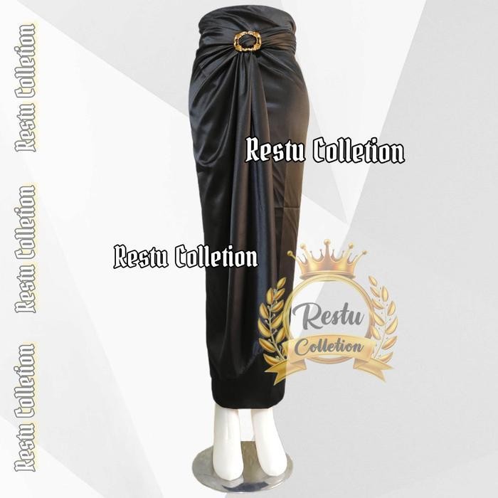 Rok Lilit Serut Polos Bawahan Kebaya Bahan Velvet Satin Premium Gratis Ring Polos Hitam Putih A-Line