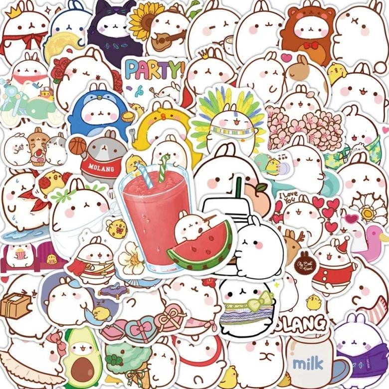 

50Pcs Cute Cartoon Round Rabbit Waterproof Stickers For Suitcase Notebook Skateboard Decal