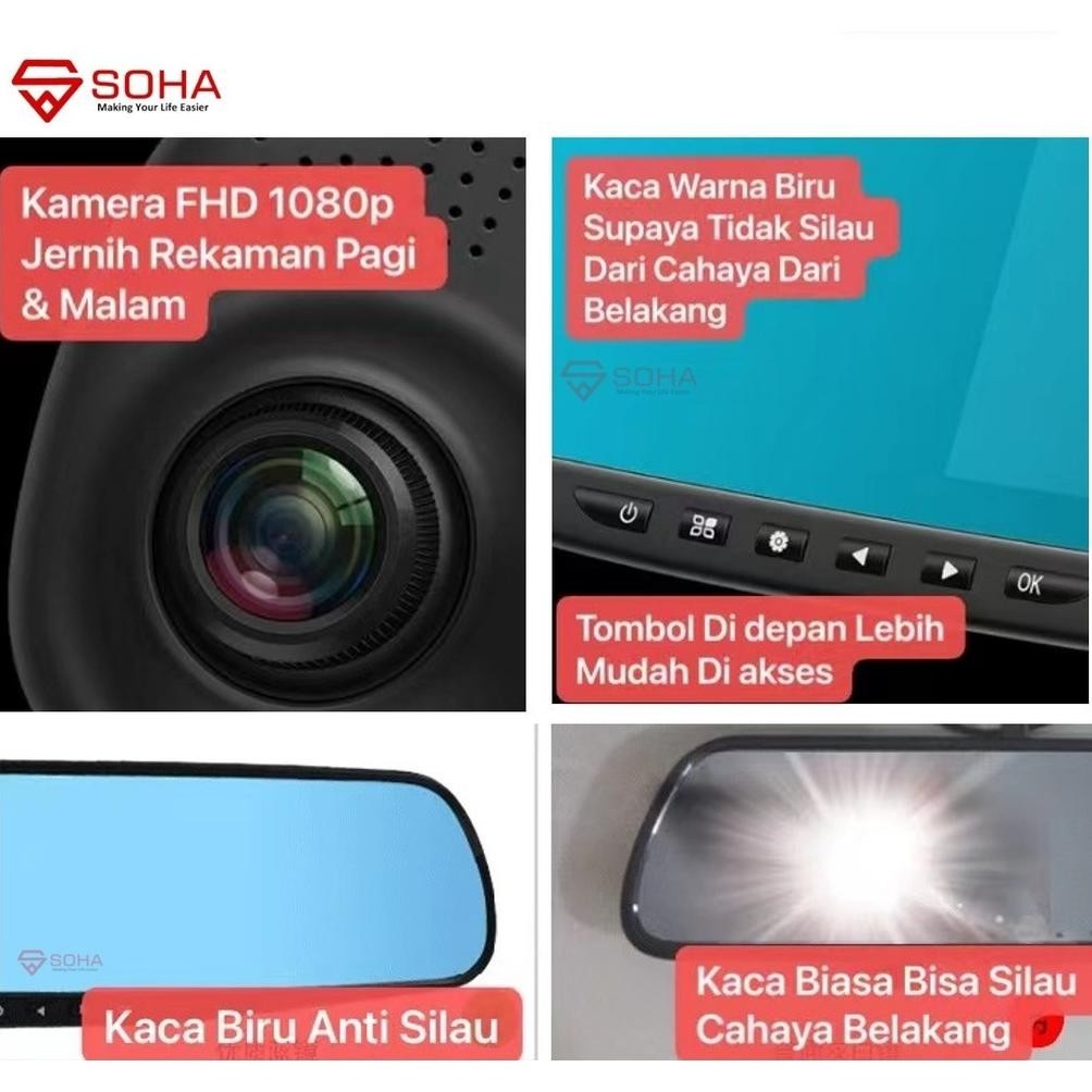 Quality Am-32 Kamera Mobil Spion Cctv Mobil Dvr Dasbor Cam Di Spion 2 Kamera Depan Belakang Full Hd 