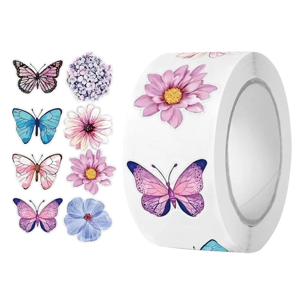 

500Pcs Butterfly Flower Sticker 1 Inch 8 Design Colorful Butterfly Decals Decorative Flowers Cute Stickers Party Favor Decor