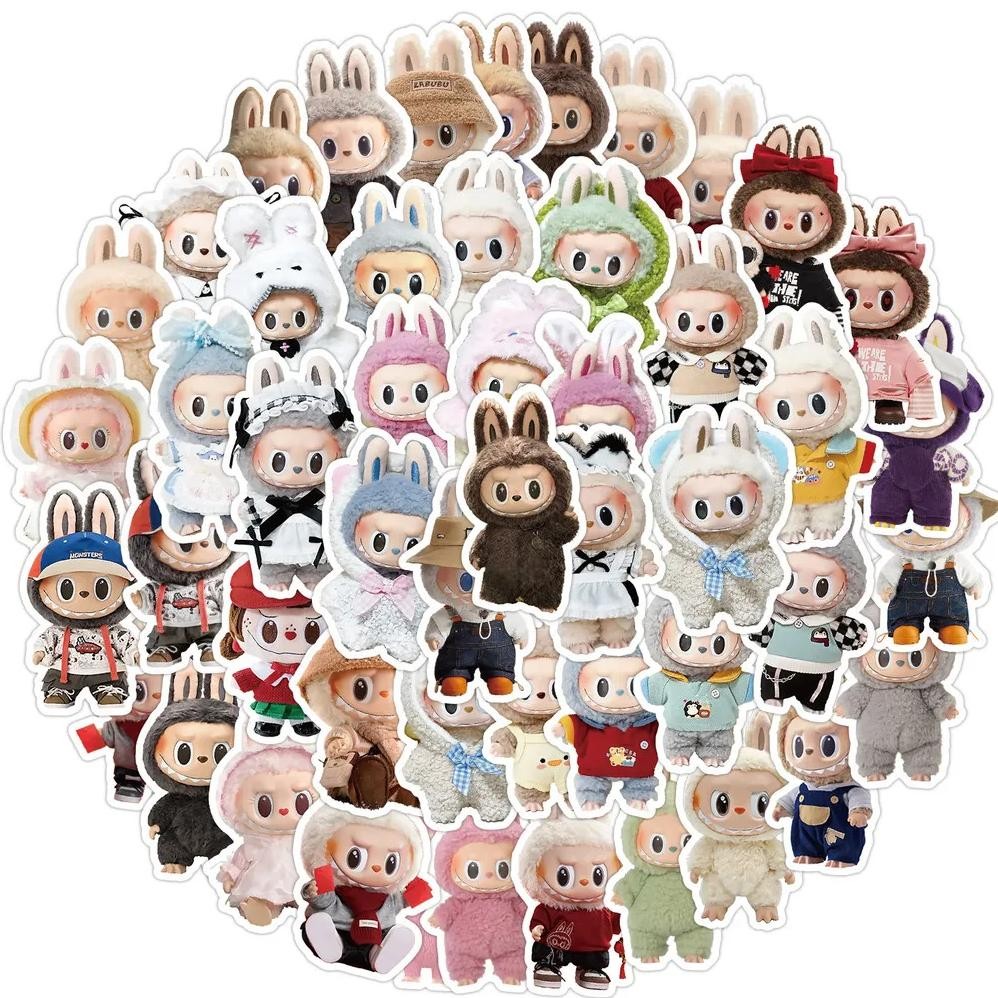 

50Pcs Cute Cartoon Labubu Doll Graffiti Stickers For Bicycle Hand Account Pencil Case Decals