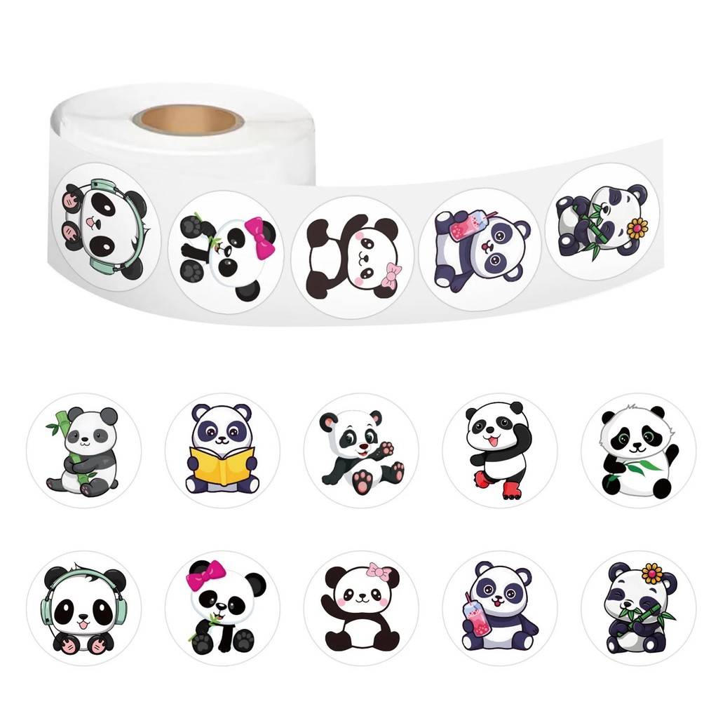 

100-500Pcs Cute Panda Cartoon Stickers Reward Sticker For Kids Gift Decoration Envelope Sealing Labels Stationery Stickers 1Inch