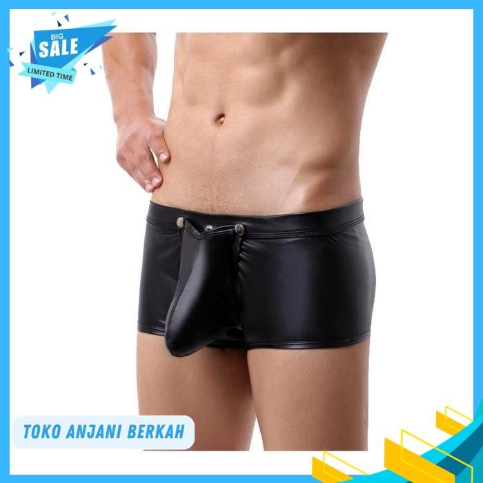 BLACK FAUX LEATHER MEN BOXER CELANA DALAM BOXER KULIT HITAM PRIA A / BLACK FAUX LEATHER MEN BOXER CE