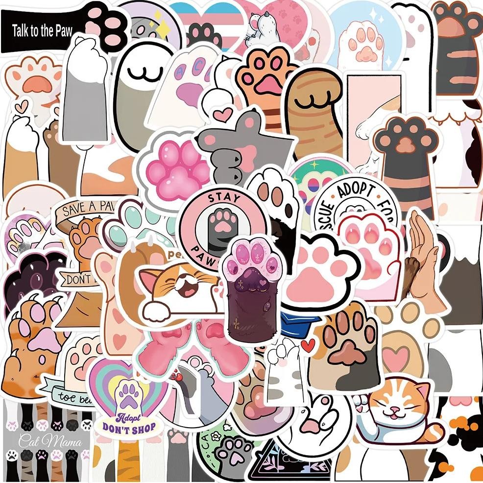 

10/30/60Pcs Cute Cat'S Paw Waterproof Graffiti Sticker Aesthetic Decorative Luggage Phone Laptop Diary Scrapbook Kids Stickers