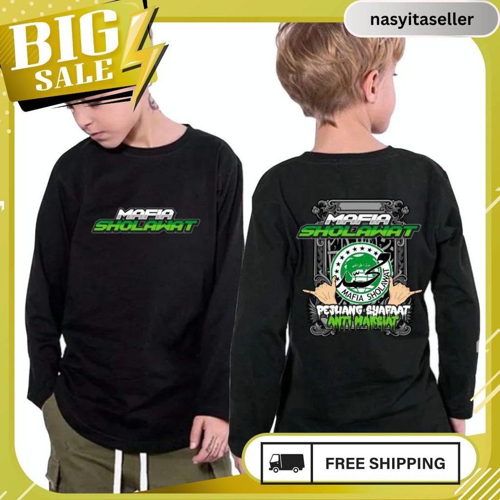 Baju Kaos Anak Lengan Panjang Mafia Sholawat Mafis Katun Meledak