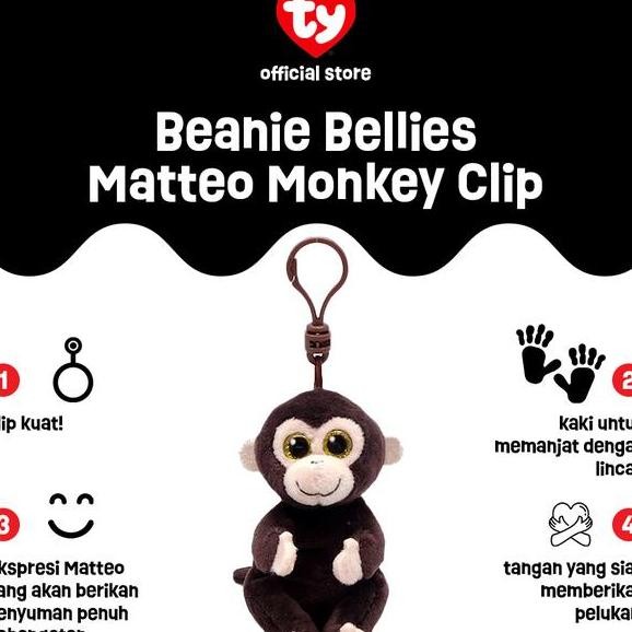 Ty Beanie Bellies Matteo Monkey Keychain Gantungan Kunci Boneka