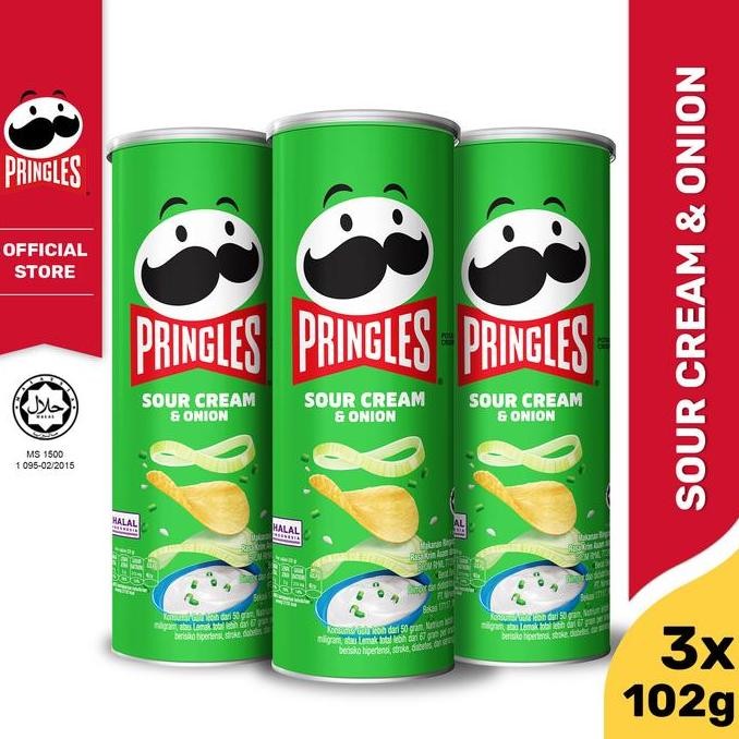 

[BUNDLE 3pcs] Pringles Sour Cream & Onion Keripik 102gr