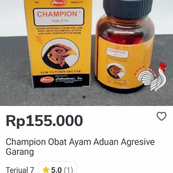 CHAMPION OBAT VITAMIN DOPING AYAM TARUNG ANJING BURUNG MERPATI 100TAB [terbaik]
