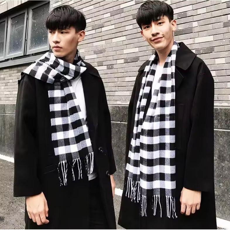 Syal Kotak Pria Wanita Hitam Putih 7 Variasi DiM